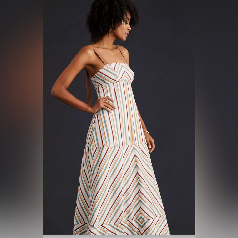 Anthropologie Maeve Square Neck Striped Midi Dress